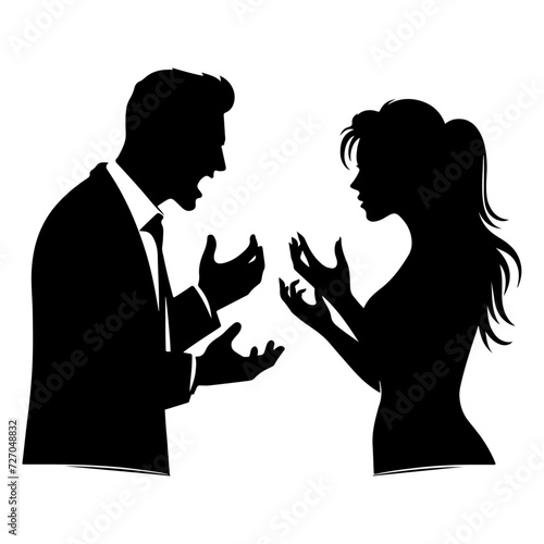 minimal Angry husband and wife couple quarreling, black color vector silhouette