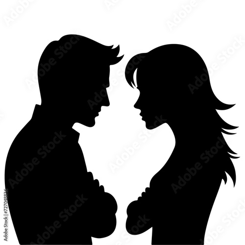 minimal Angry husband and wife couple quarreling, black color vector silhouette