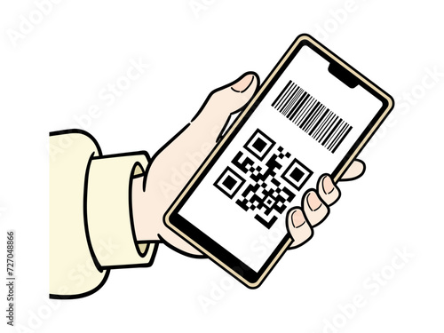 スマホ決済する女性の手元のイラスト