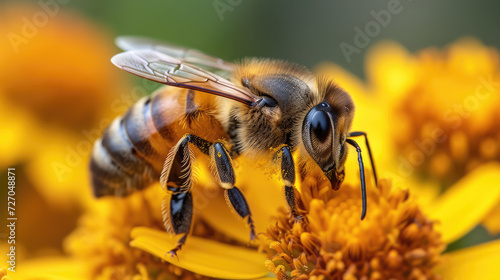 Closeup macro photo of a honey bee animal on a flower. © CFK