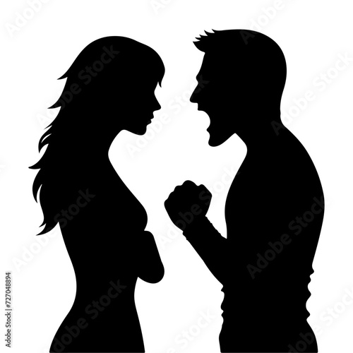 minimal Angry husband and wife couple quarreling, black color vector silhouette