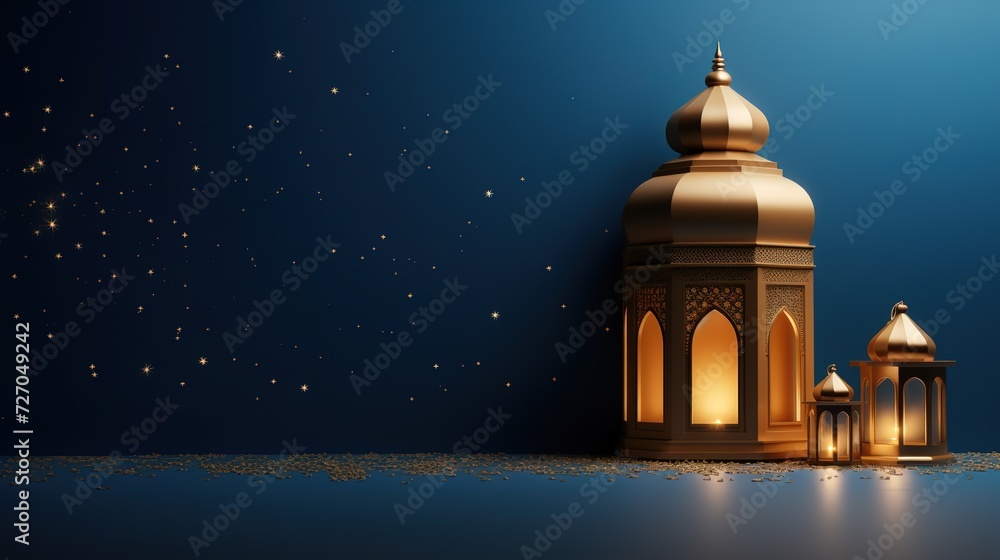 Ramadan Kareem Greeting Background Islamic 3d illustration design, generative ai