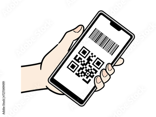 スマホ決済する女性の手元　ベクターイラスト