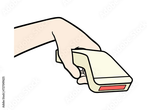 バーコードリーダーで読み取りをする手元のイラスト