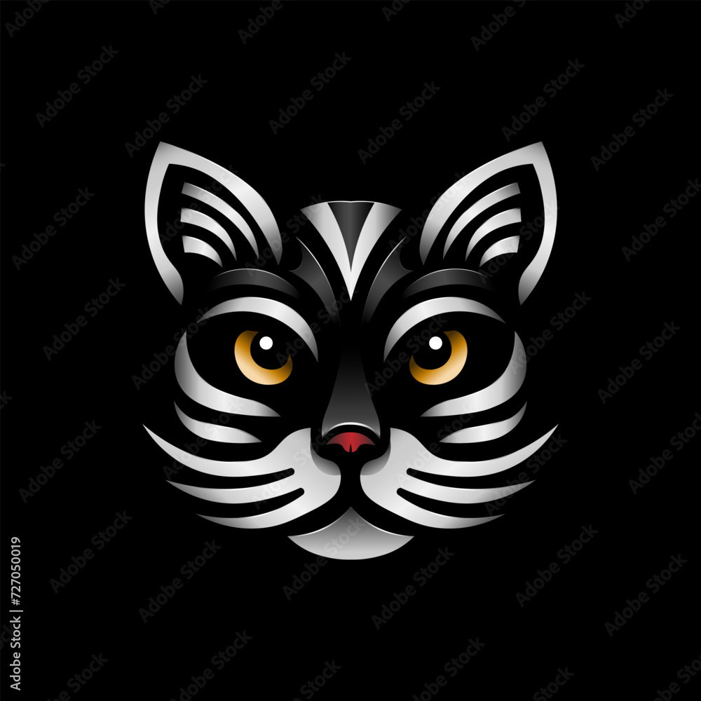 Silver Cat Head Logo Art Vector Illustration
