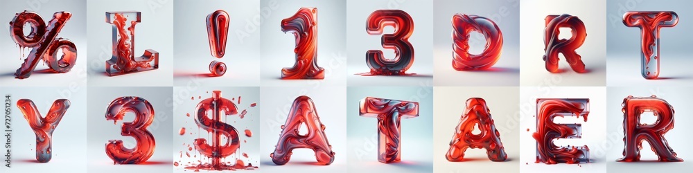 Fototapeta premium Red glass 3D Lettering Typeface. AI generated illustration