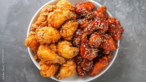 Korean fried chicken dish seasoned with sauce, K-food, Korean food, Generative AI 