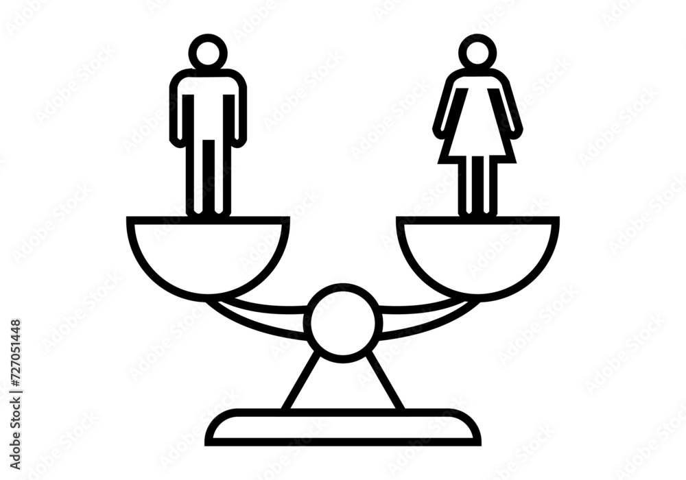 Icono negro de balanza equilibrada entre hombres y mujeres. Icono negro de balanza equilibrada entre hombres y mujeres.