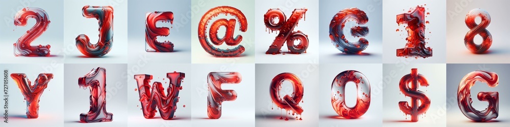 Fototapeta premium Red glass 3D Lettering Typeface. AI generated illustration