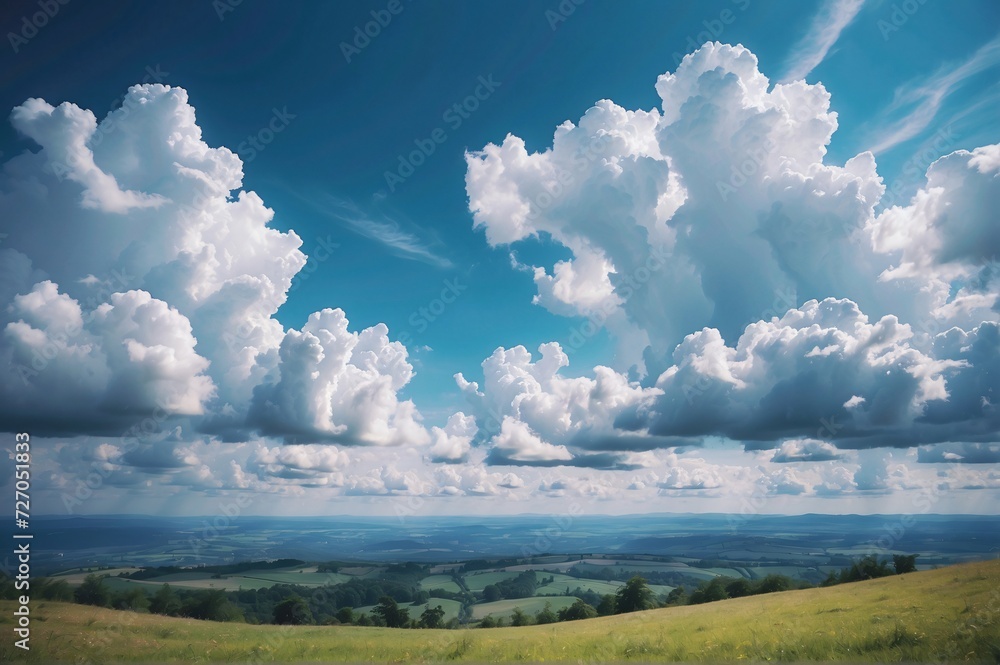 Beautiful view of landscape against blue cloudy sky