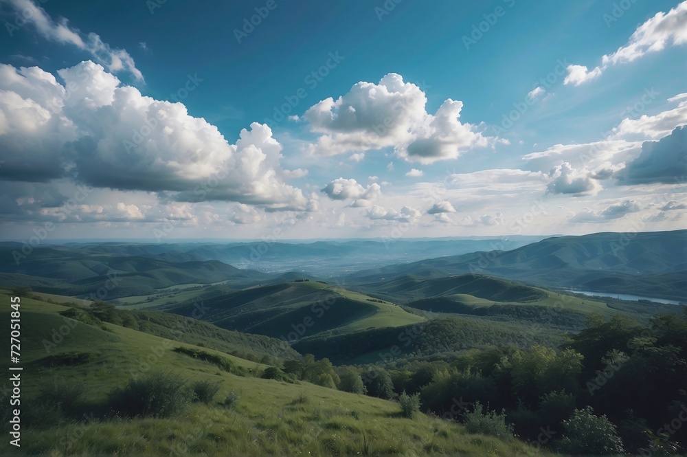 Beautiful view of landscape against blue cloudy sky Beautiful view of landscape against blue cloudy sky