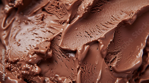 Chocolate flavor gelato. Close up of a surface texture of chocolate Ice cream.