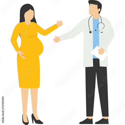 Pregnant woman at the doctor's appointment. Maternity hospital, Maternal and perinatal health, Preservation of pregnancy. Vector. Illustration in flat cartoon style.

