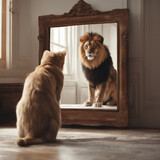 Kot widzi w lustrze lwa