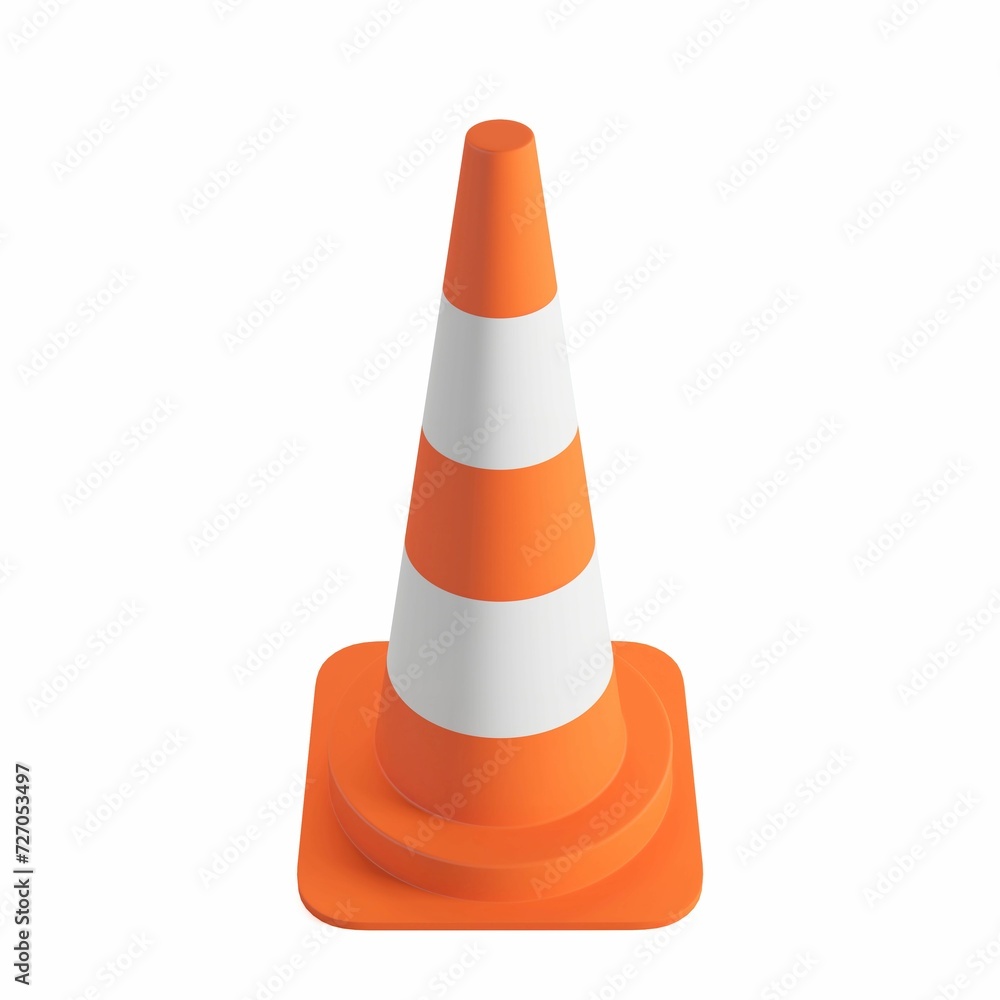 3D rendering of a striped traffic cone on a white background 3D rendering of a striped traffic cone on a white background