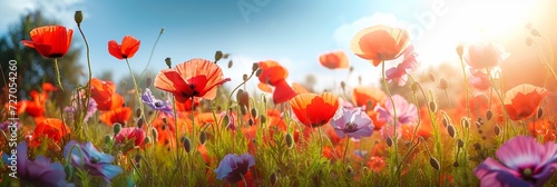 Vivid Floral Field Against a Sunny Background. Made with Generative AI Technology © mafizul_islam