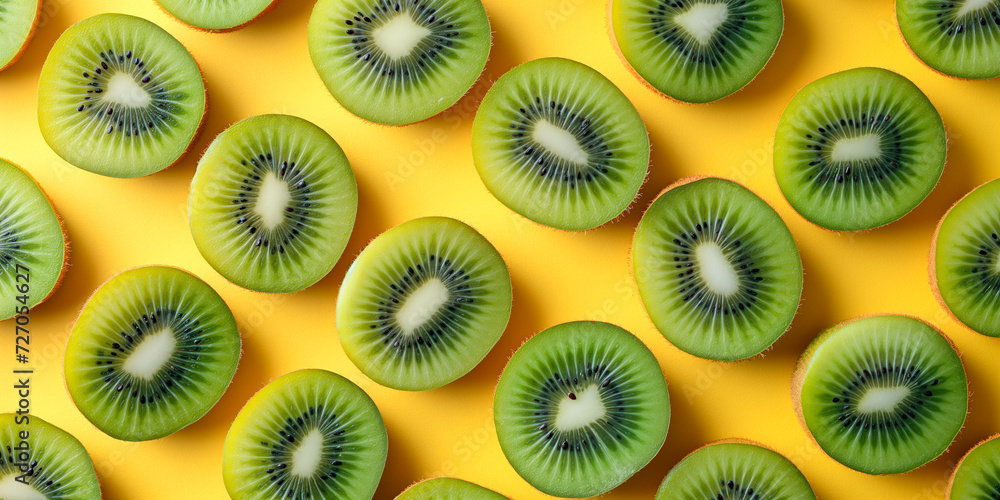 Fototapeta premium healthy and fresh green kiwi seamless background, kiwis, top view