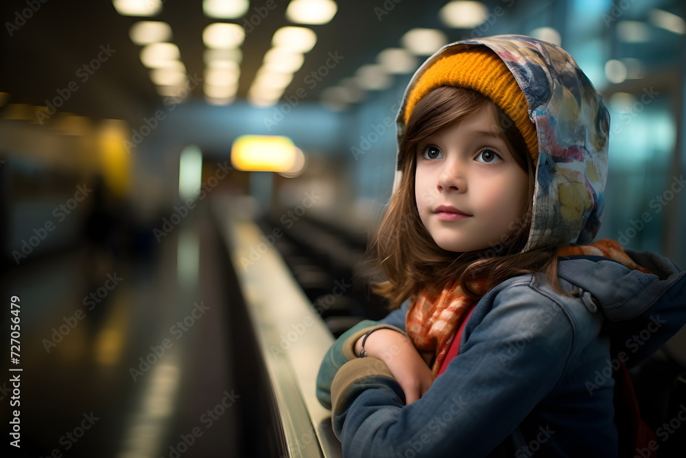 child girl wait alone in airport terminal child girl wait alone in airport terminal