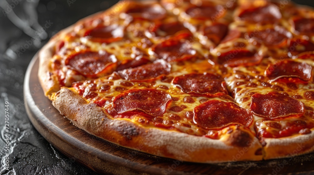 Pepperoni pizza in the charcoal oven on black background with studio lighting. Food and delivery concept. --ar 16:9 --stylize 750 --v 6 Job ID: beebe9b2-3e2e-41ff-a7d6-097f25a85db8 Pepperoni pizza in the charcoal oven on black background with studio lighting. Food and delivery concept. --ar 16:9 --stylize 750 --v 6 Job ID: beebe9b2-3e2e-41ff-a7d6-097f25a85db8