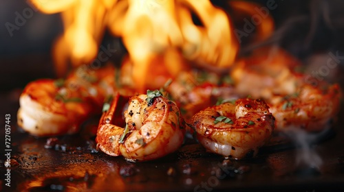 Spicy shrimp on fire