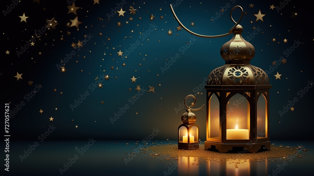 illustration of illuminated lamp on Eid Mubarak (Happy Eid) background,lanterne for eid mubarak and said and mabrok, generative ai, 