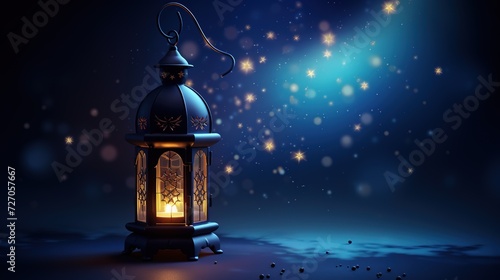 Illustration Ramadan Kareem Background with Lantern  Crescents and Stars  generative ai  