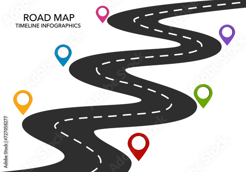 Roadmap timeline infographic template in flat design on white background vector illustration.