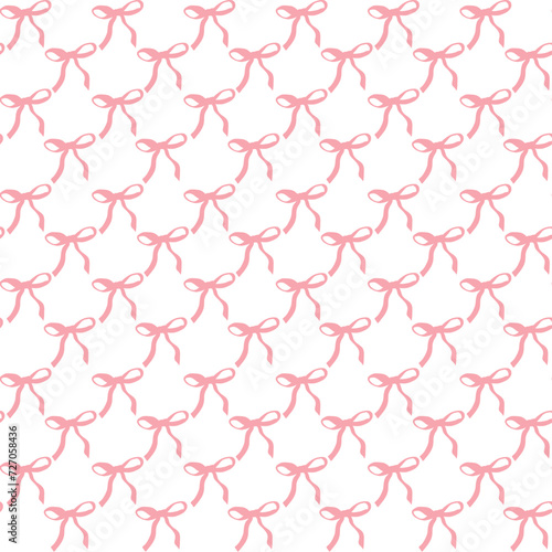 cute coquette aesthetic pattern seamless pink ribbon bow isolated on white background.