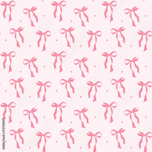 cute coquette aesthetic pattern seamless pink ribbon bow isolated on pink background