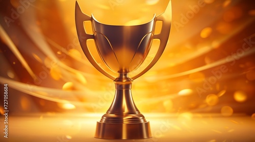 Golden trophy cup on a gold background. photo