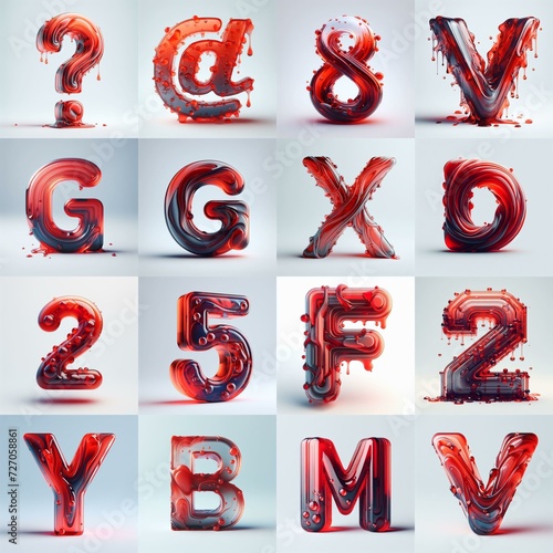 Red glass 3D Lettering Typeface. AI generated illustration