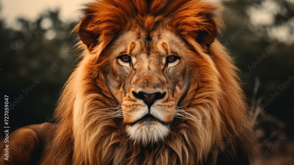 Portrait of a bold lion in the savannah.