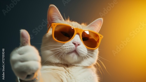 Cat wearing sunglasses and giving thumb up. Adorable pet illustration. © AIExplosion