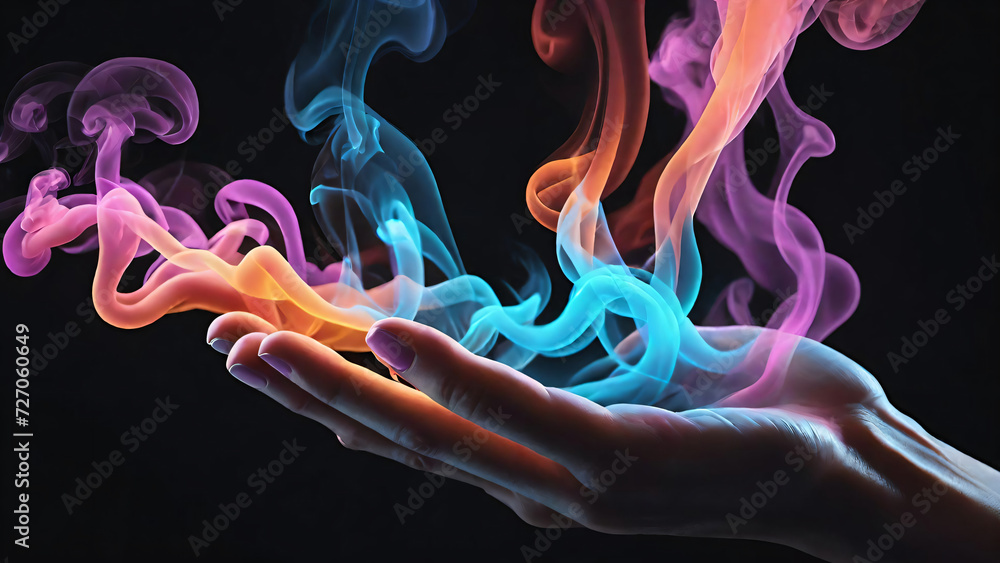  Colored smoke in the hand