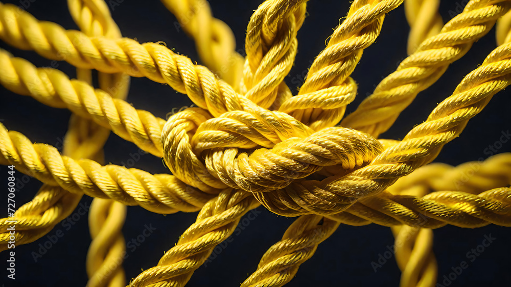 Yellow ropes knotted together Yellow ropes knotted together