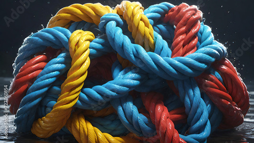 Colorful ropes knotted together
