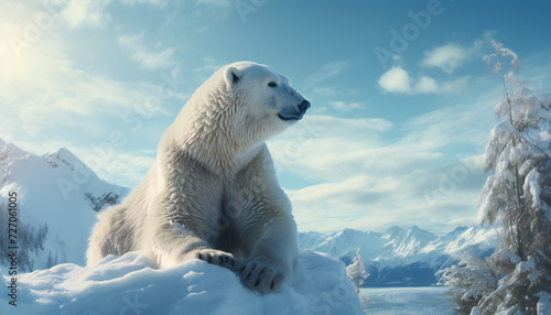 Recreation of a polar bear in the cold Arctic a sunny day photo