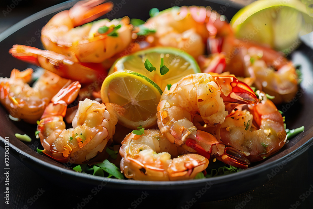 Close-Up Delight: Fried Shrimp with Garlic in Mouthwatering Detail. Close-Up Delight: Fried Shrimp with Garlic in Mouthwatering Detail.