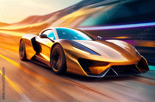 Futuristic Supercar  Neon Night Highway Thrills with Powerful Acceleration and Dazzling Light Trails. 