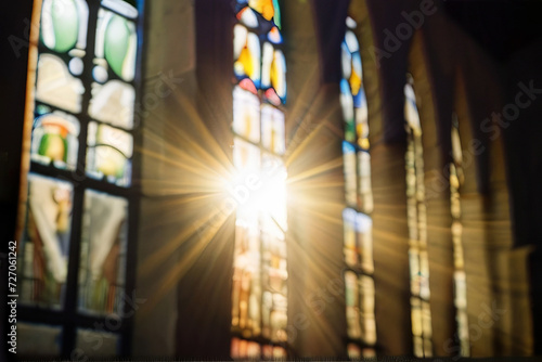 Divine Illumination: Light Streaming Through Church Window. Generative AI.