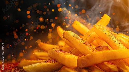 Spicy French fries on fire