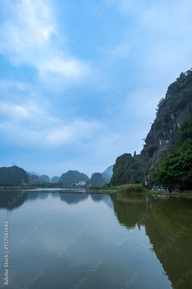 Ninh Binh landscape in Vietnam. Popular for boat tour, karst landscape and river 