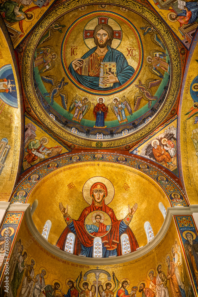 Saint Paul melkite (Greek catholic) cathedral, Harissa, Lebanon. Chancel ceiling frescoes