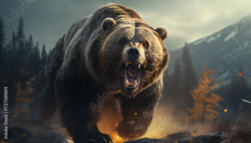 Recreation of a furious big bear attacking