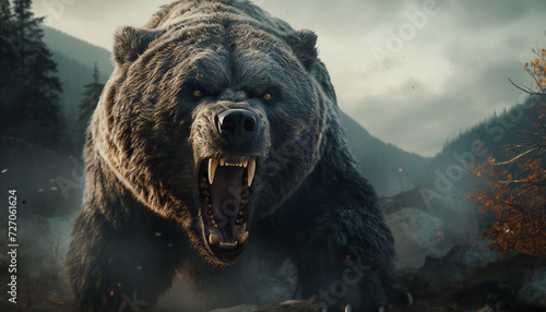 Recreation of a giant furious bear attacking 