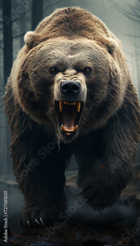 Vertical recreation of a furious giant bear attacking 