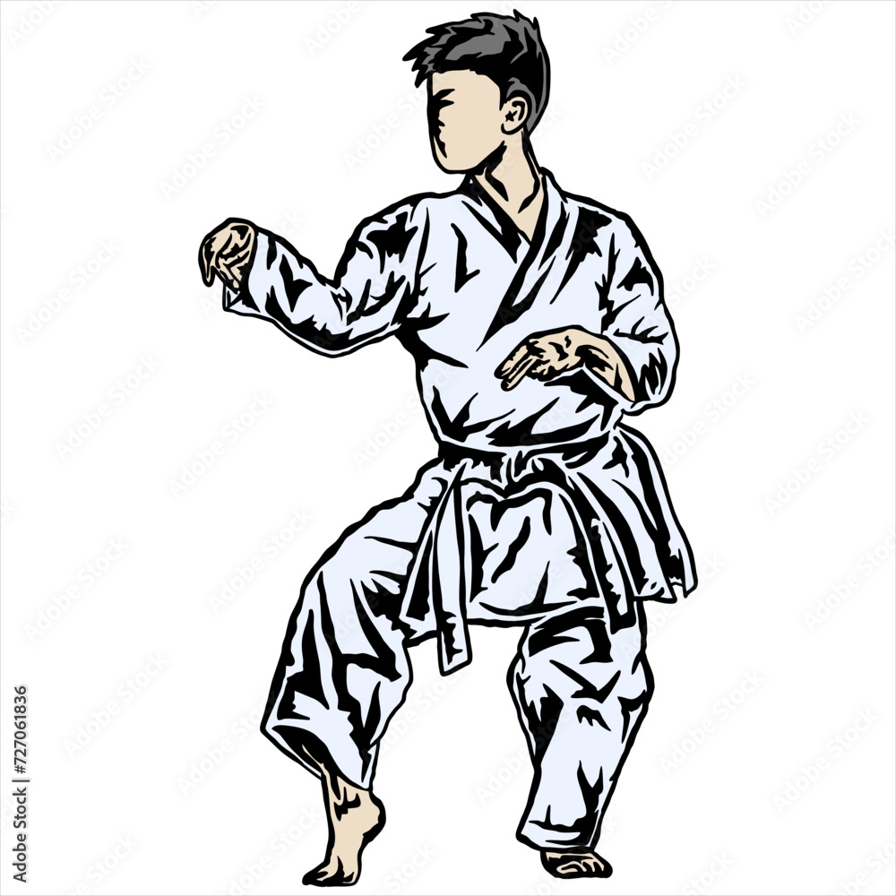 illustration vector karate technique pose logo icon full color