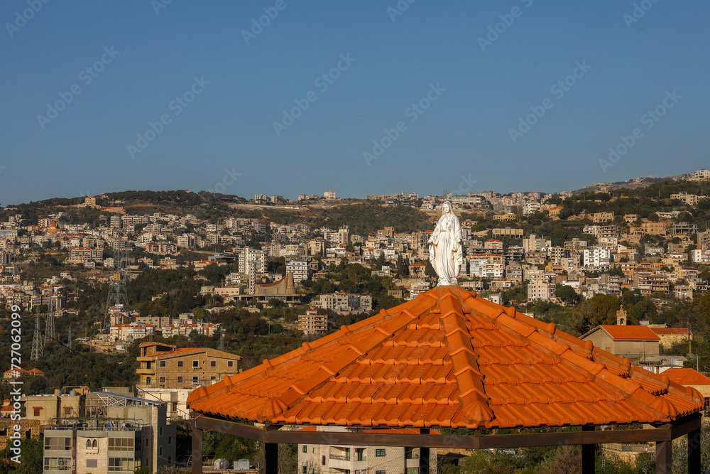 Statue of the Virgin Mary in a maronite village in Lebanon