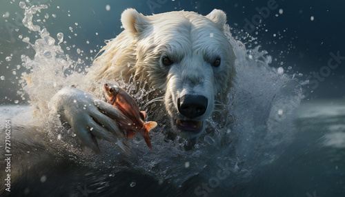 Recreation of a polar bear hunting a fish