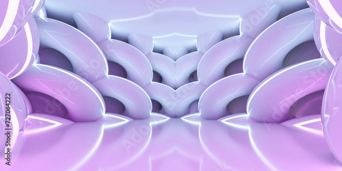 Abstract Image of Purple and White wall Design wall in a futuristic studio 3d render illustration
